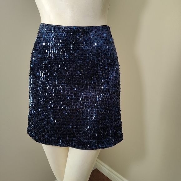 Joie Sequin Mini Skirt Navy Blue L NWOT NEW - Picture 5 of 6